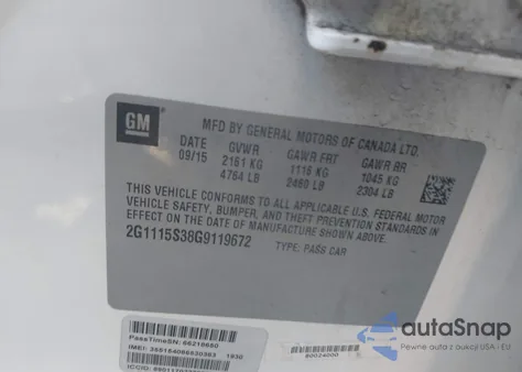 2016 Chevrolet Impala 2Lt from USA, damaged, VIN 2G1115S38G9119672